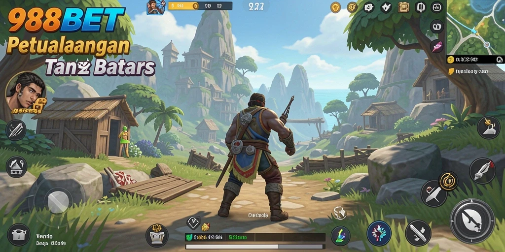 Screenshot gameplay 988BET menampilkan eksplorasi dunia terbuka yang luas.