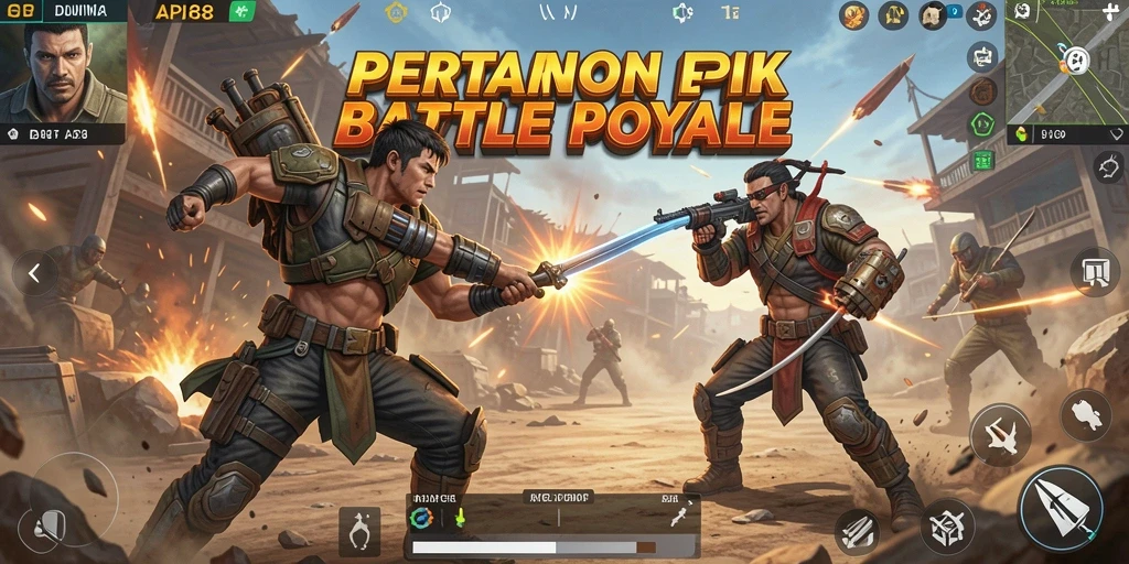 Tangkapan layar menunjukkan aksi seru dalam pertempuran Battle Royale.