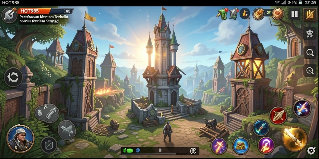 Tampilan menawan dari gameplay Tower Defense HOT985 yang menegangkan.