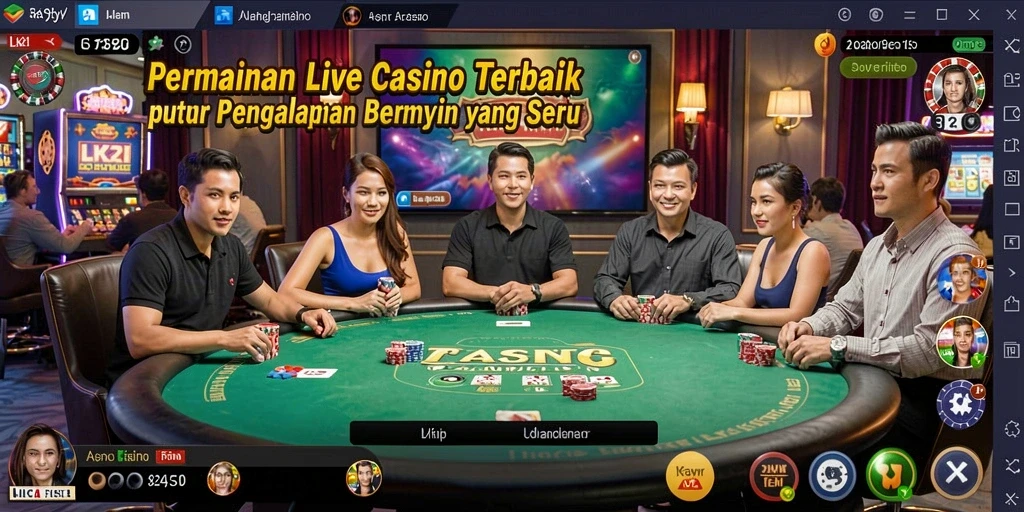 Screenshot gameplay LK21 menampilkan dealer langsung dan suasana kasino yang menegangkan.