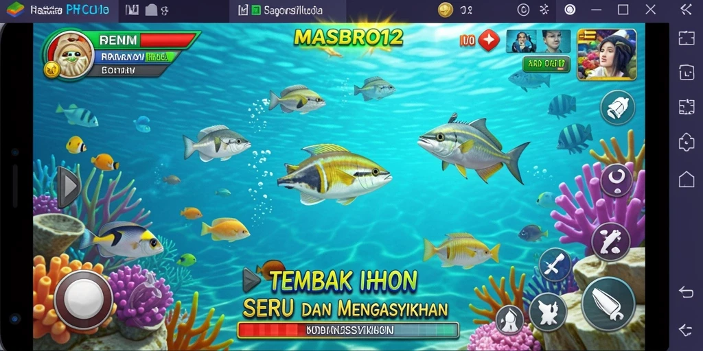 Tampilan gameplay <strong>MASBRO12</strong> yang menampilkan aksi seru memancing ikan.