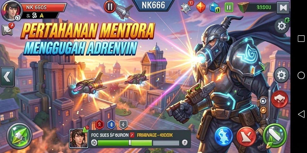 Screenshot NK666 menunjukkan aksi mendebarkan dari gameplay Tower Defense.